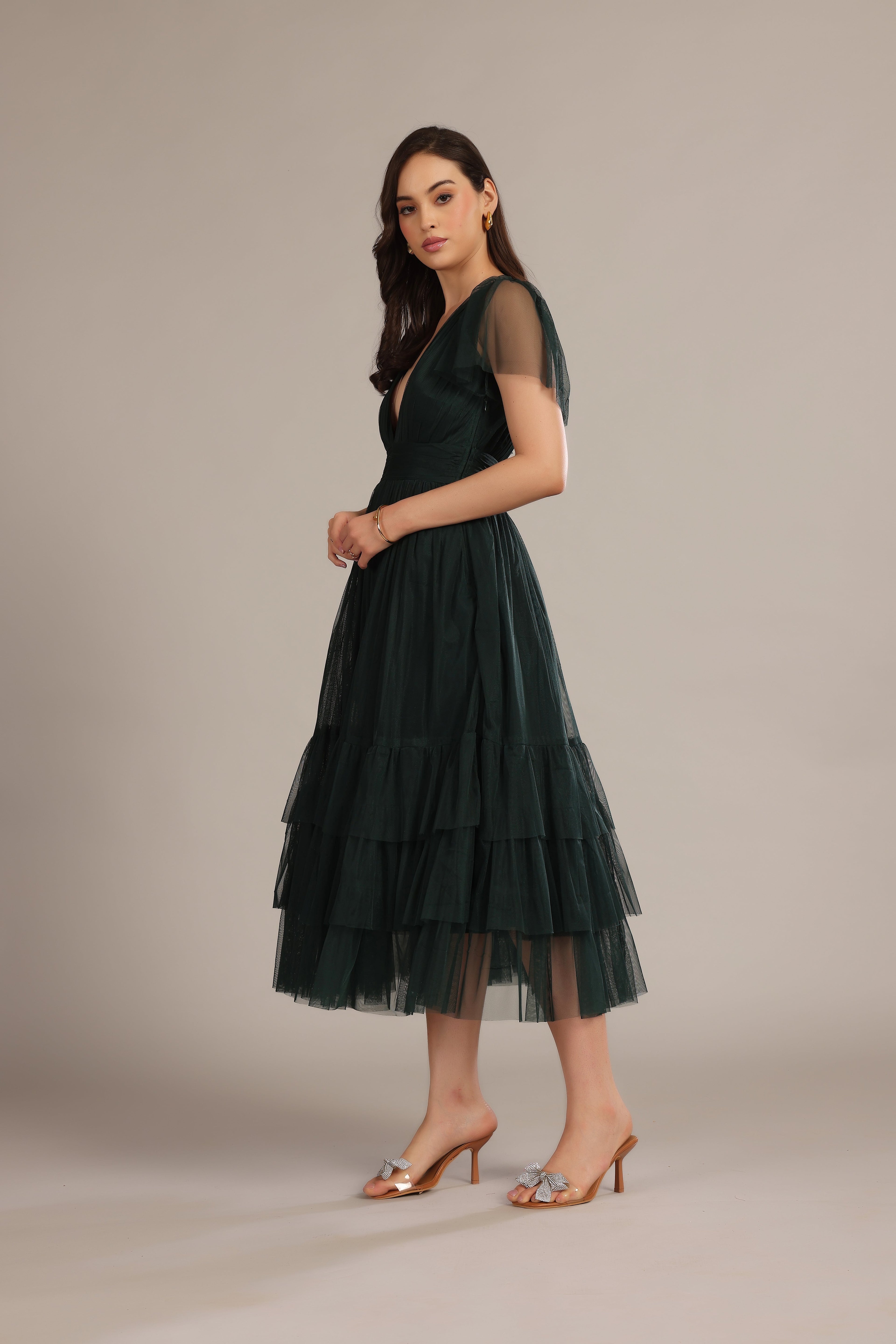 Madison Forest Green Midi Bridesmaid Dress