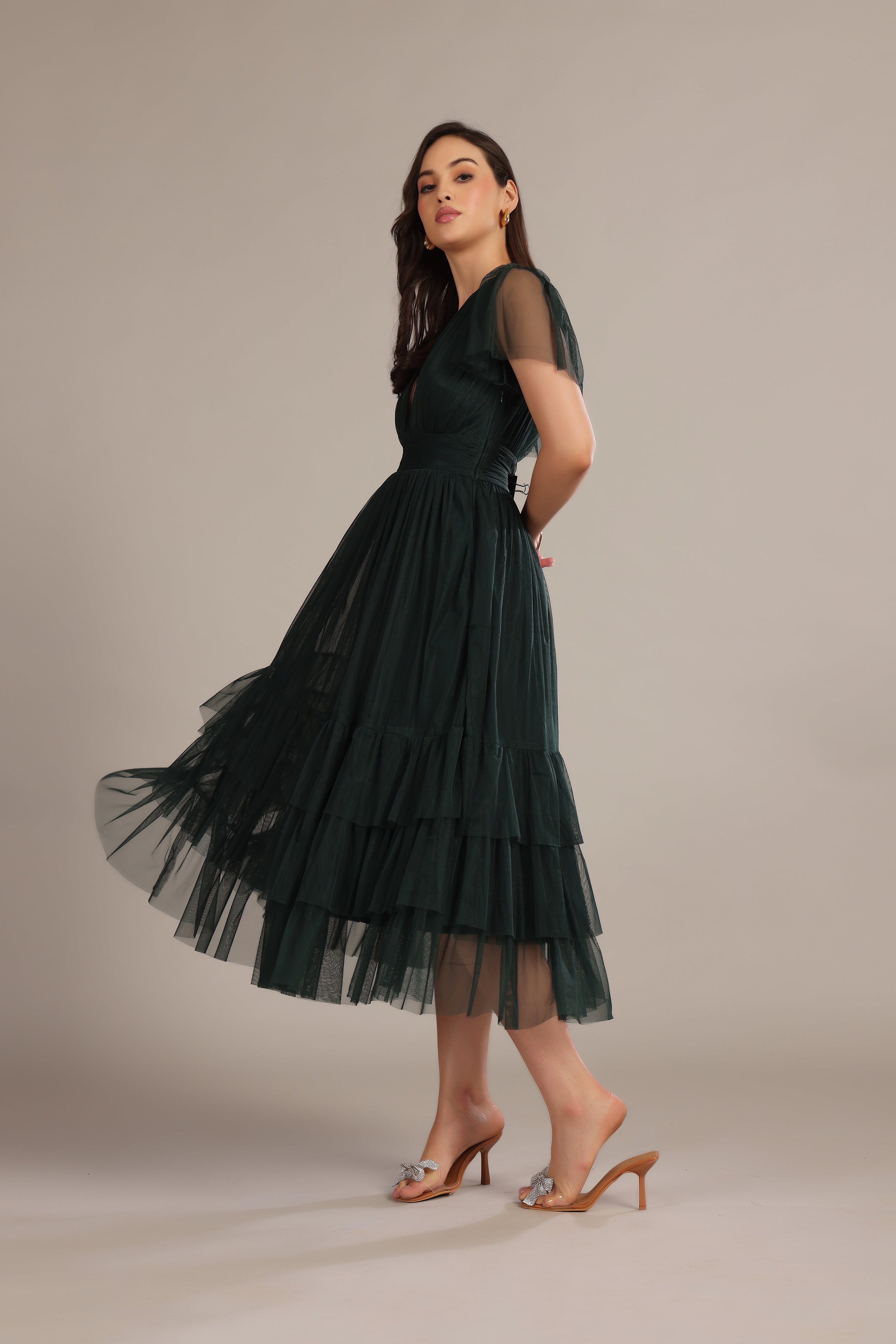 Madison Forest Green Midi Bridesmaid Dress