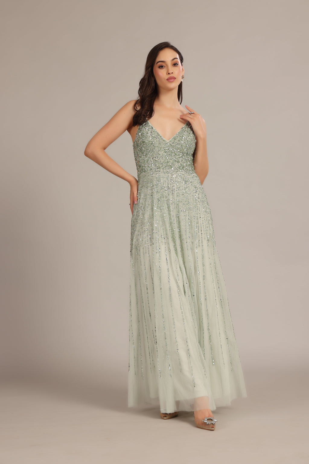 Legacy Embellished Maxi Dress in Sage Green