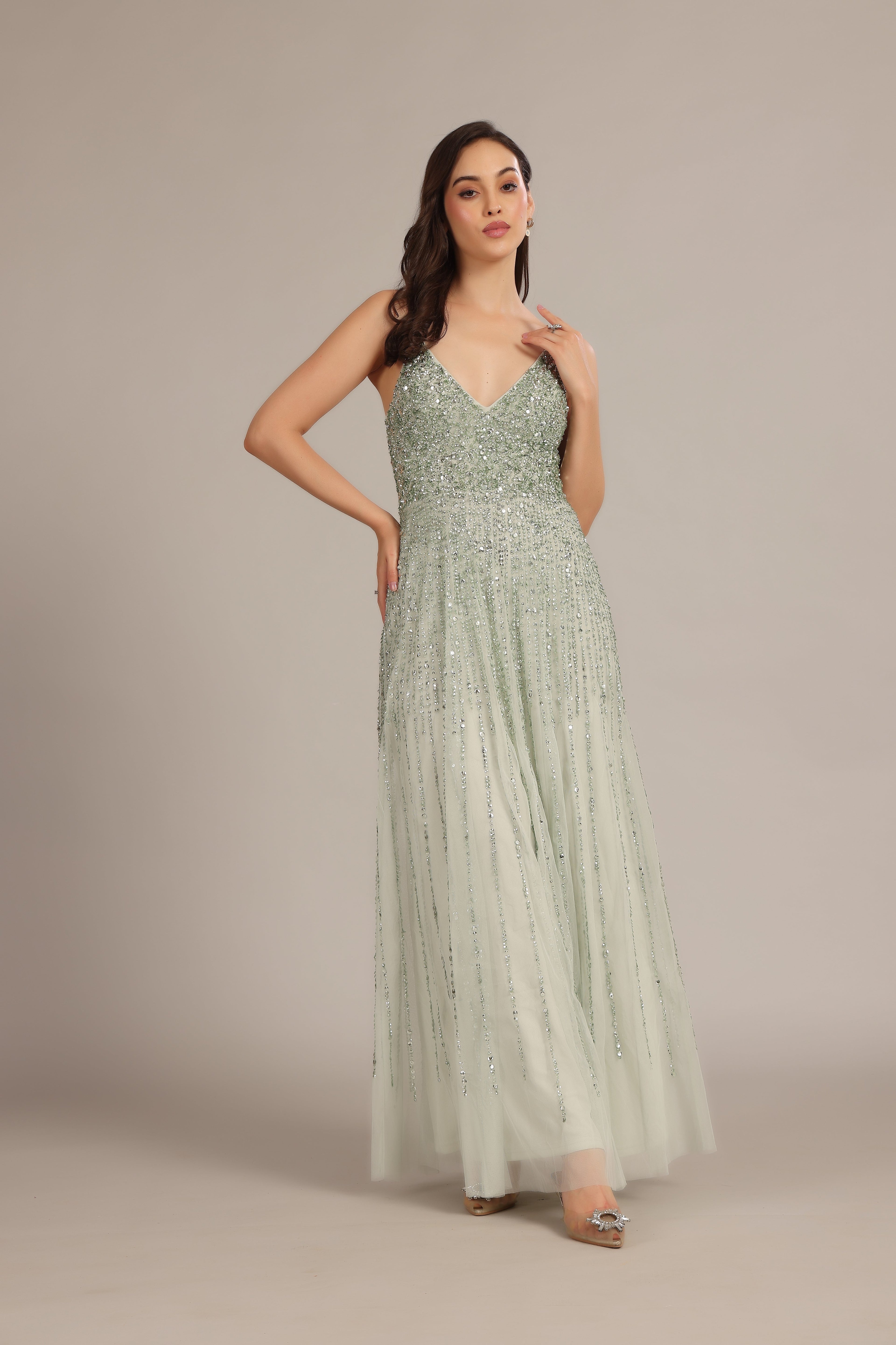 Legacy Embellished Maxi Dress in Sage Green