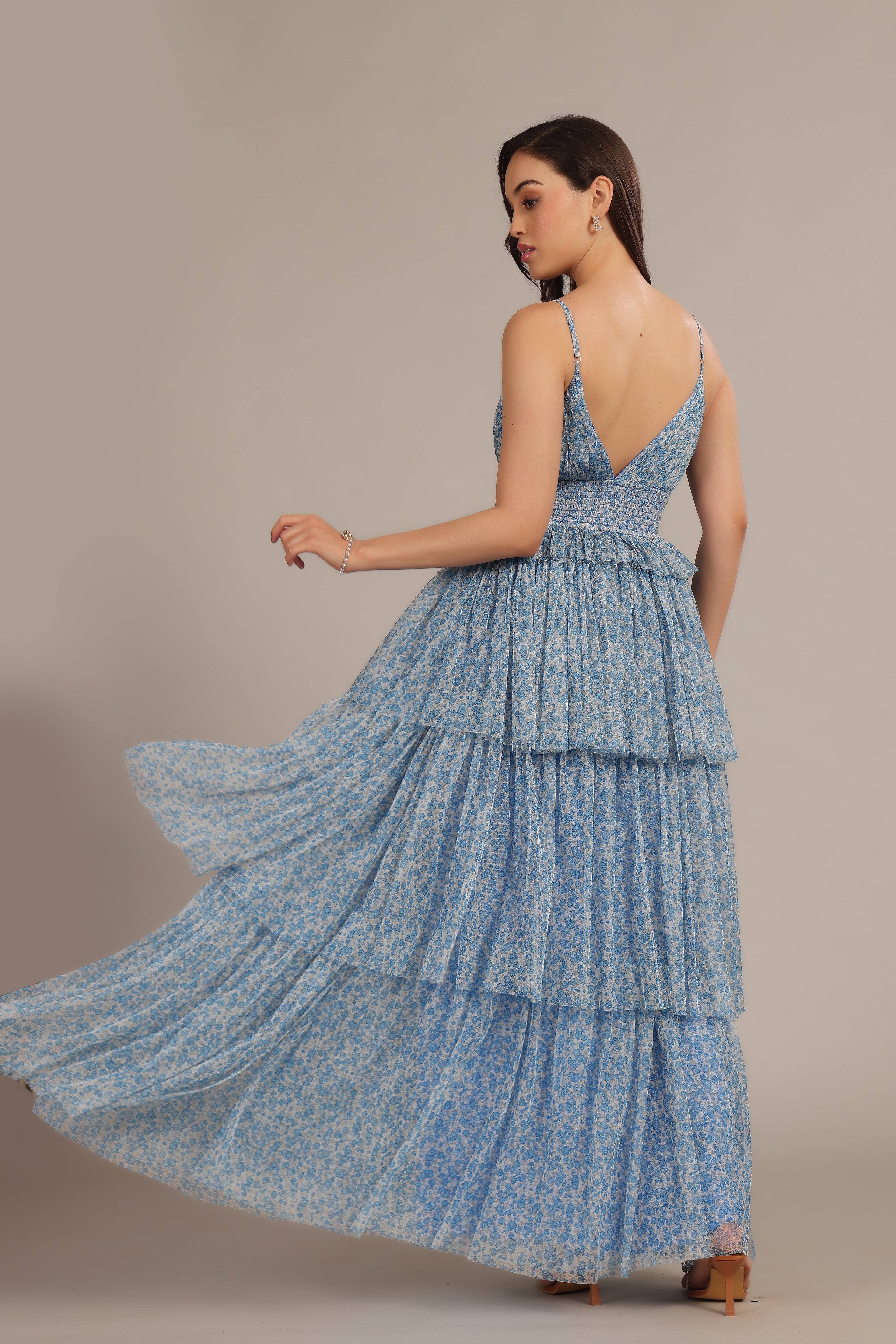 Rani Maxi Dress in Ditsy Blue Floral