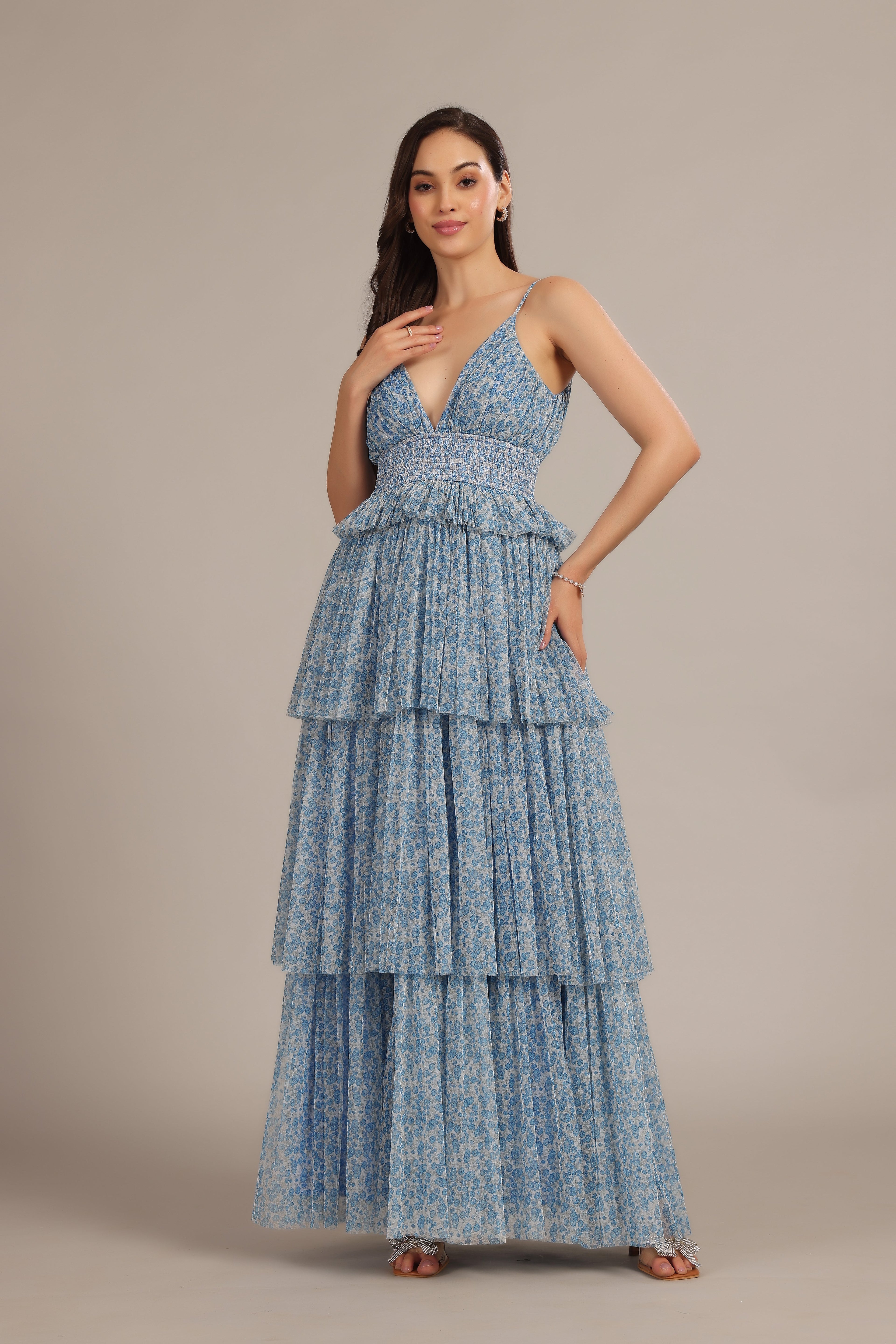 Rani Maxi Dress in Ditsy Blue Floral
