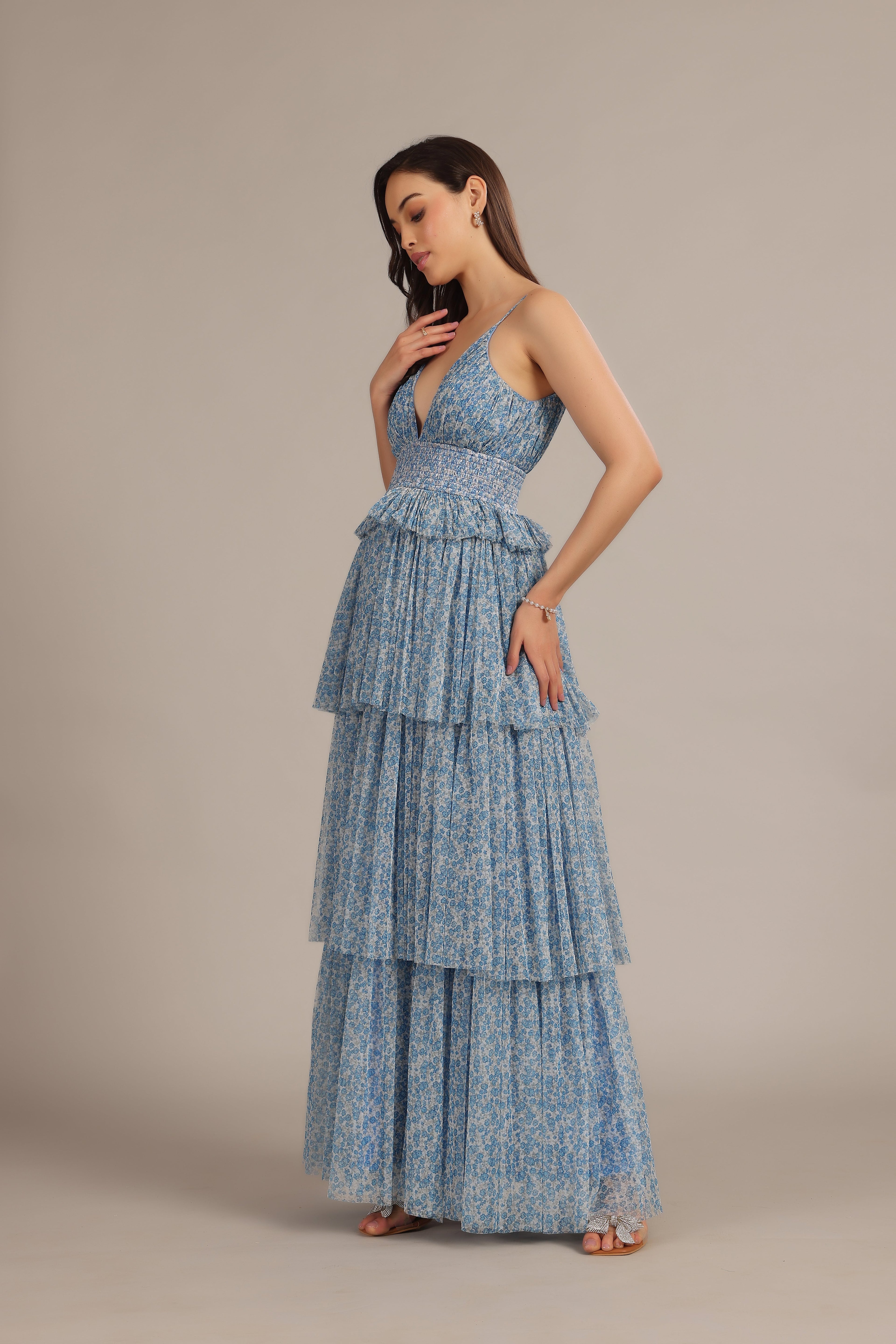 Rani Maxi Dress in Ditsy Blue Floral