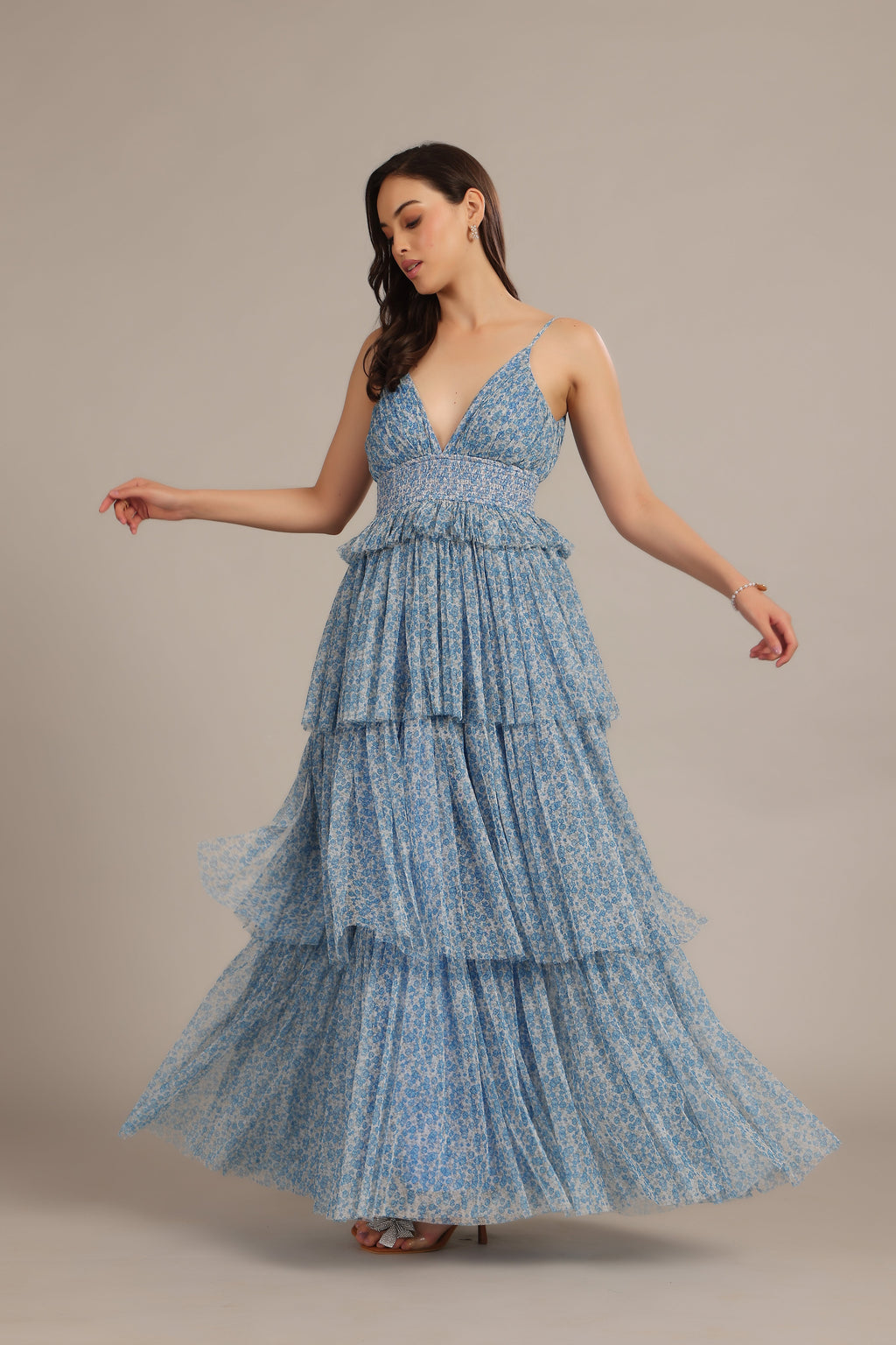 Rani Maxi Dress in Ditsy Blue Floral