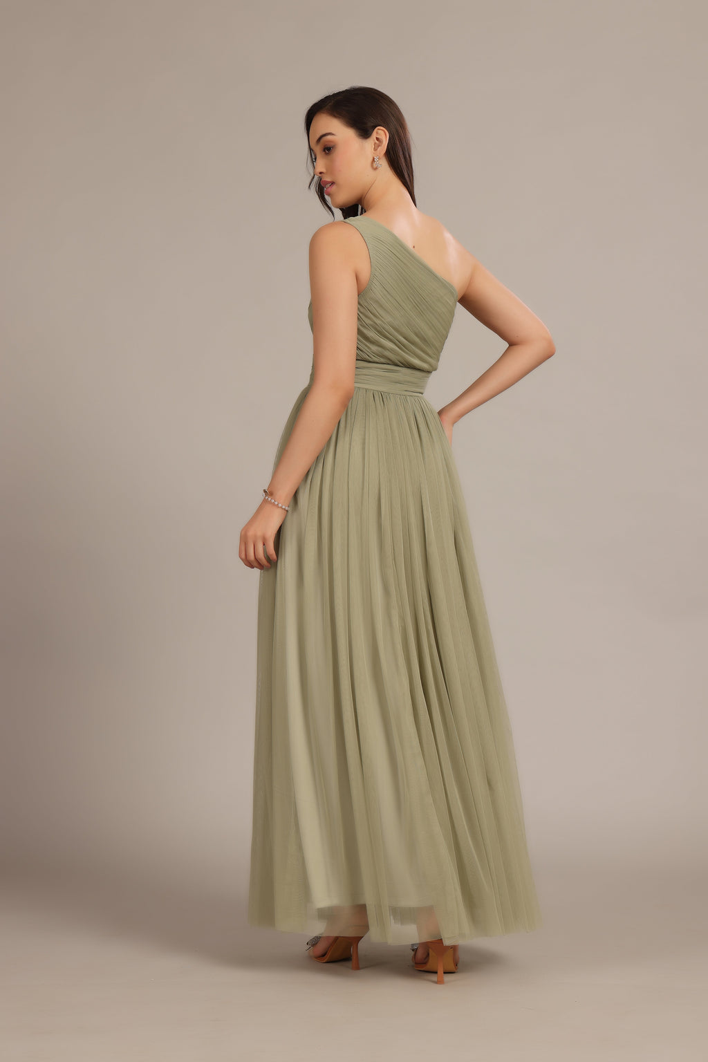 One Shoulder Maxi Dress in Dusty Sage