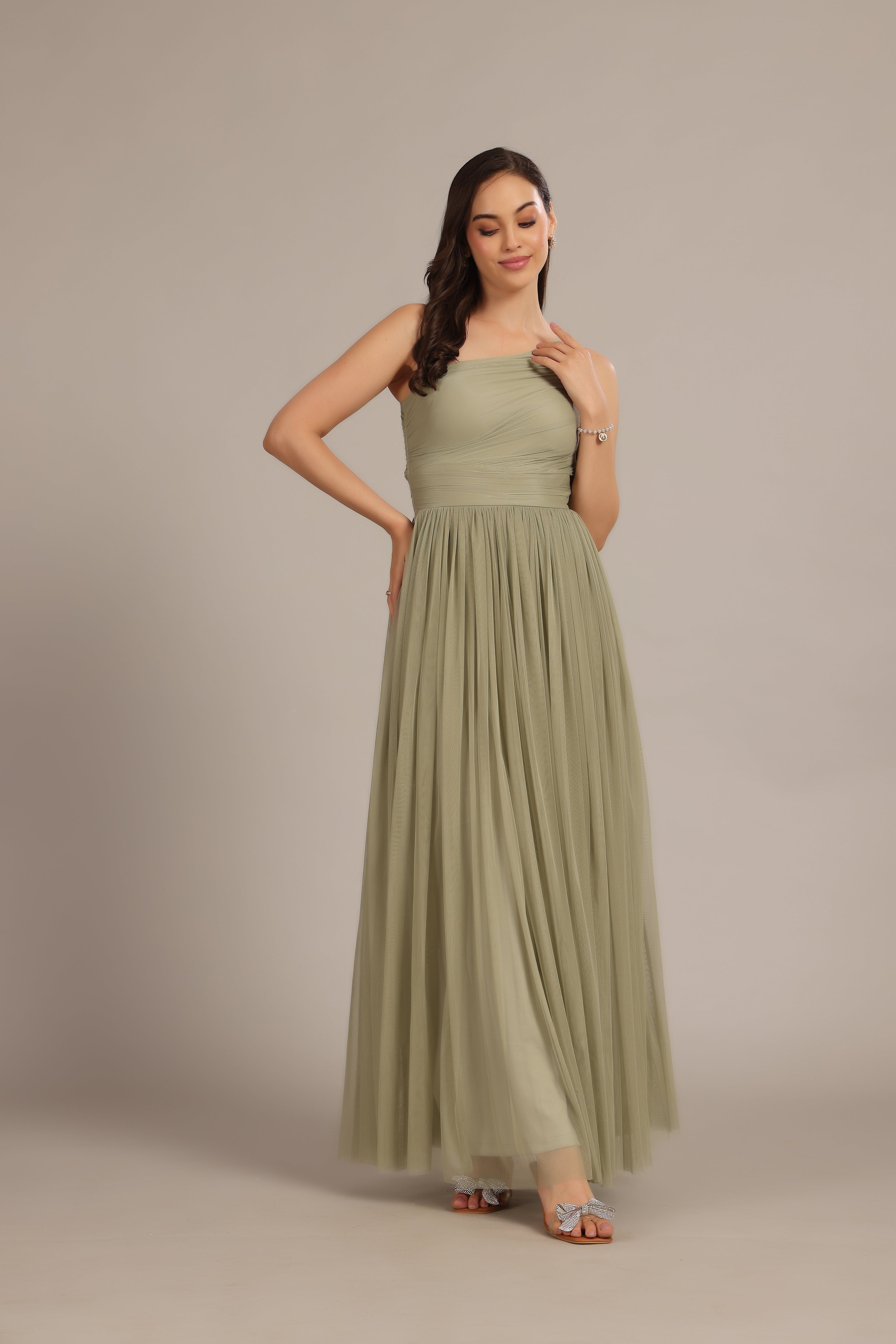 One Shoulder Maxi Dress in Dusty Sage