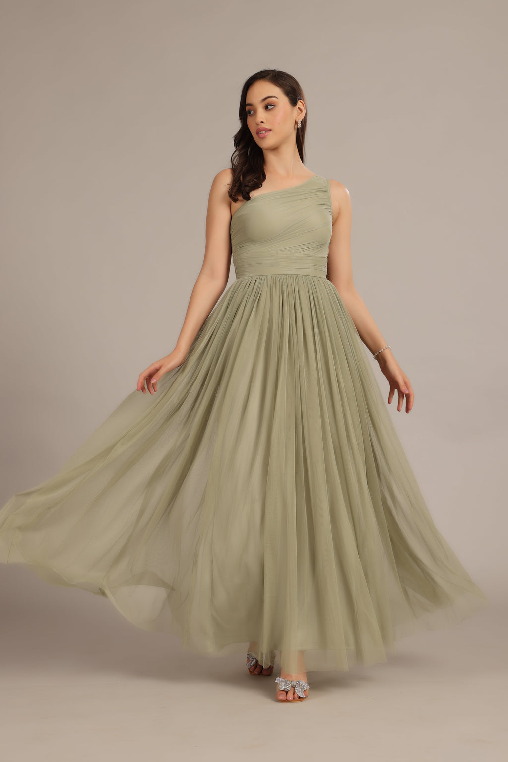 One Shoulder Maxi Dress in Dusty Sage