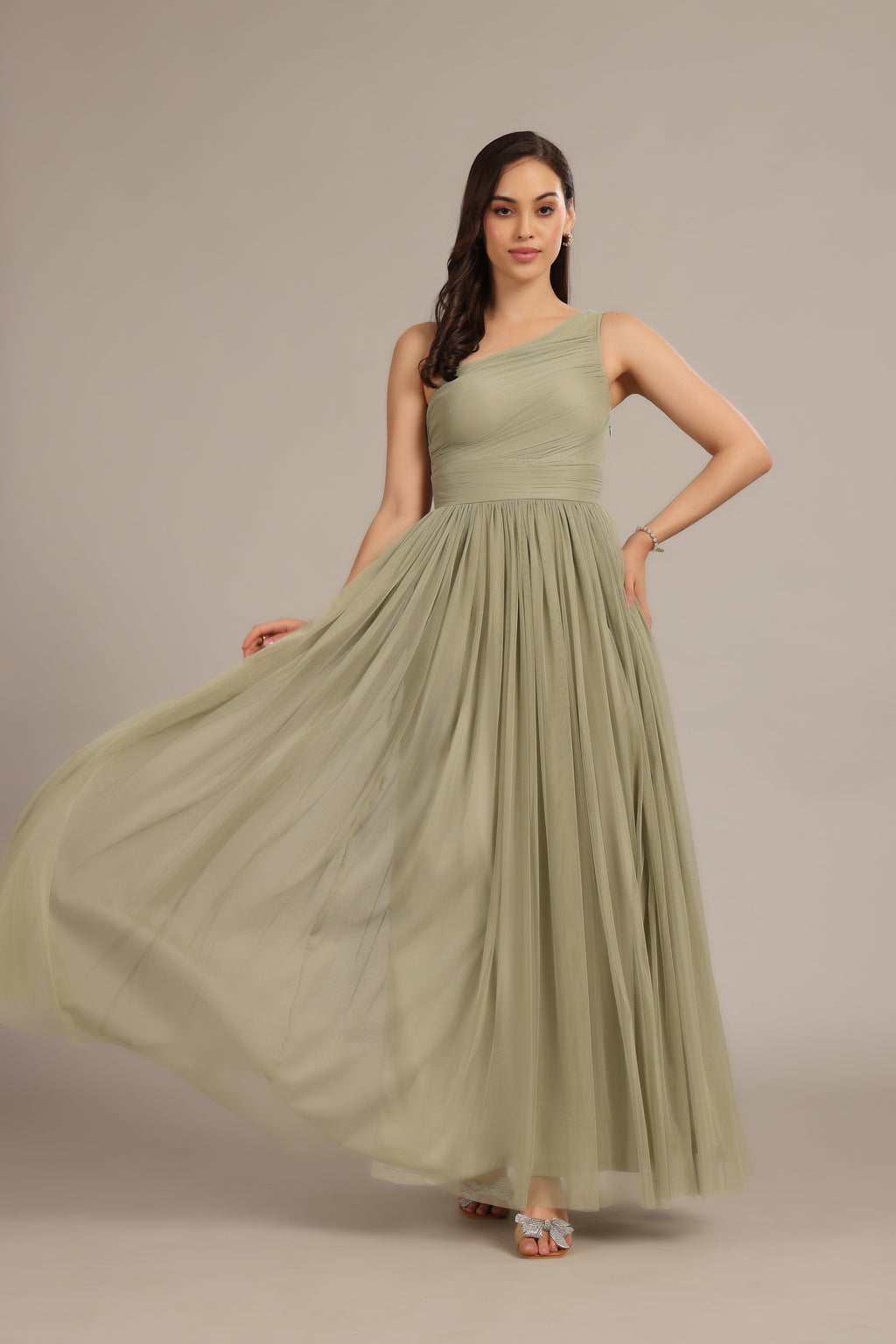 One Shoulder Maxi Dress in Dusty Sage