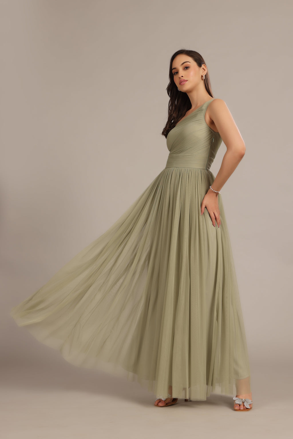 One Shoulder Maxi Dress in Dusty Sage